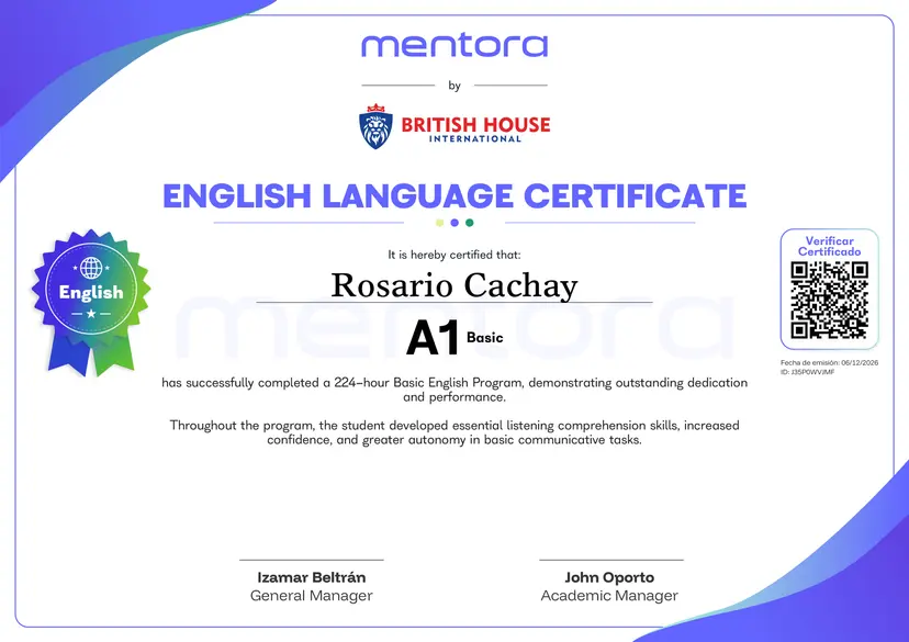 Certificado Mentora nivel A1